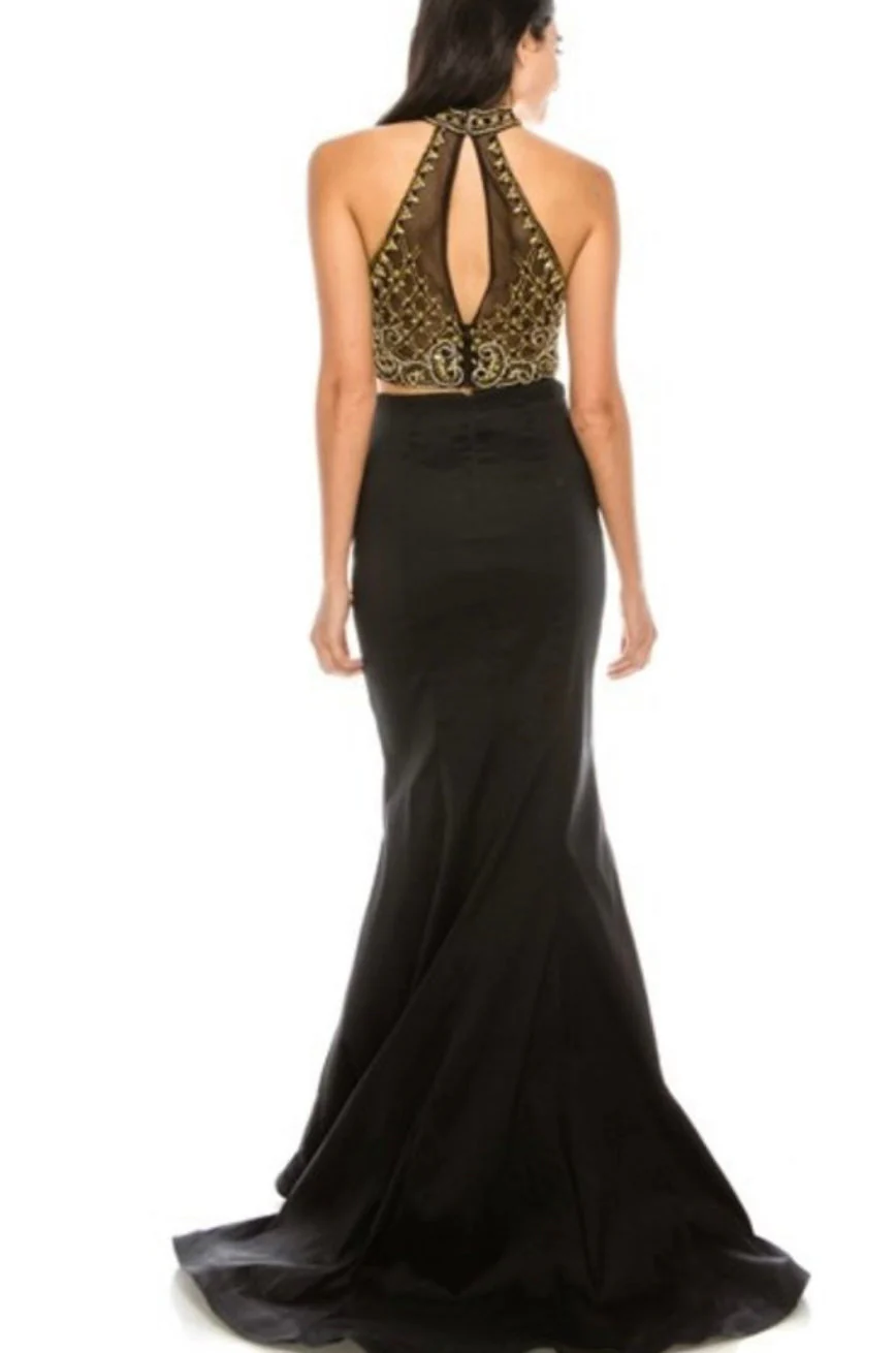 Chicas CR7009 Prom Black Mermaid Illusion Floor-Length Satin Dress - Image 2