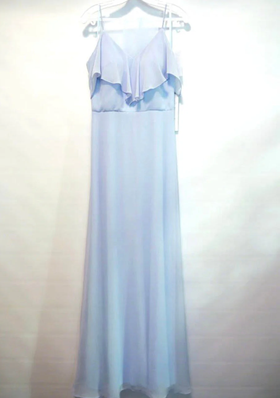Chicas DM4004 Elegant Navy A-Line Spaghetti-Strap Long Ruffled Chiffon Dress