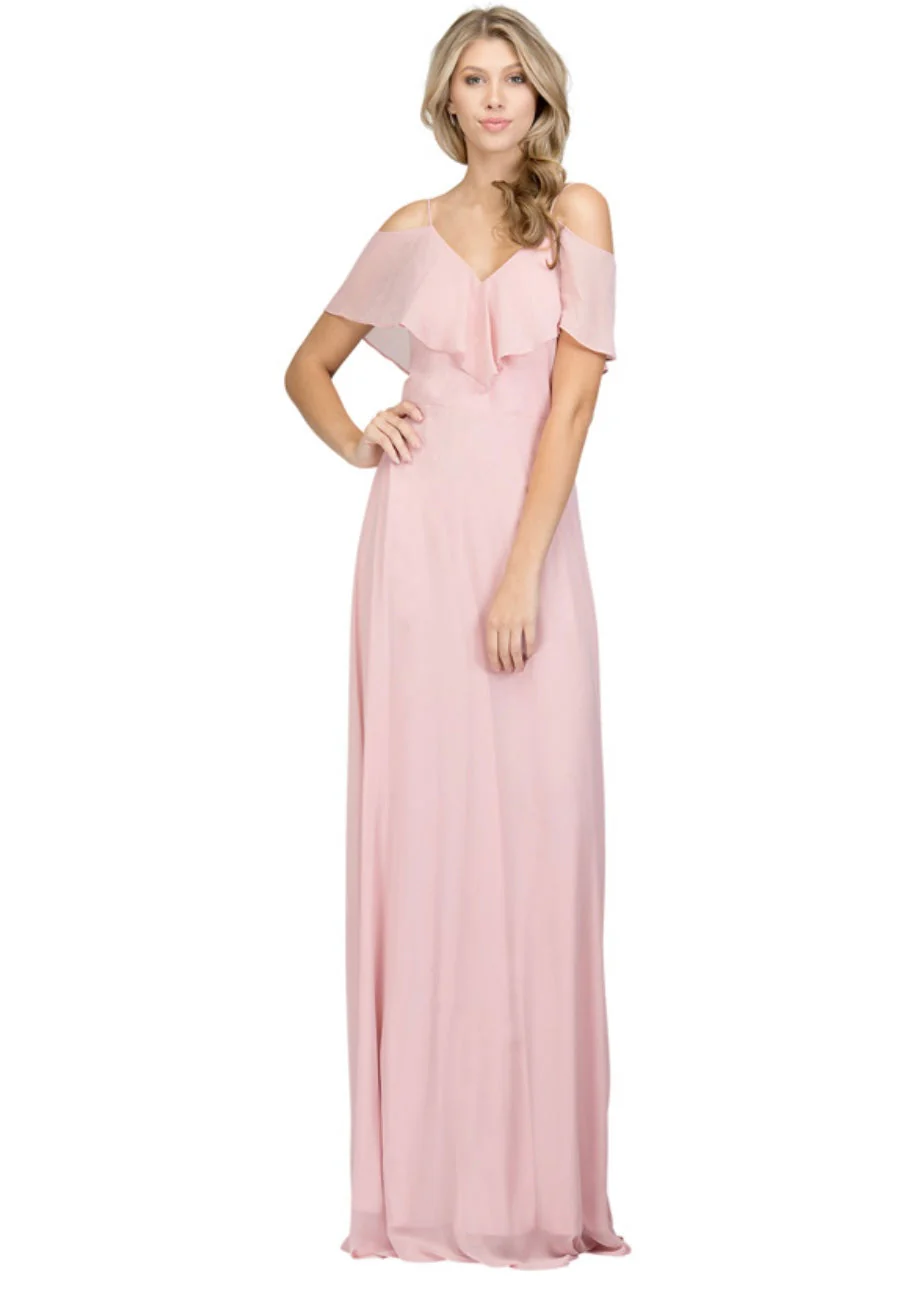 Chicas DM4004 Elegant Navy A-Line Spaghetti-Strap Long Ruffled Chiffon Dress - Image 2