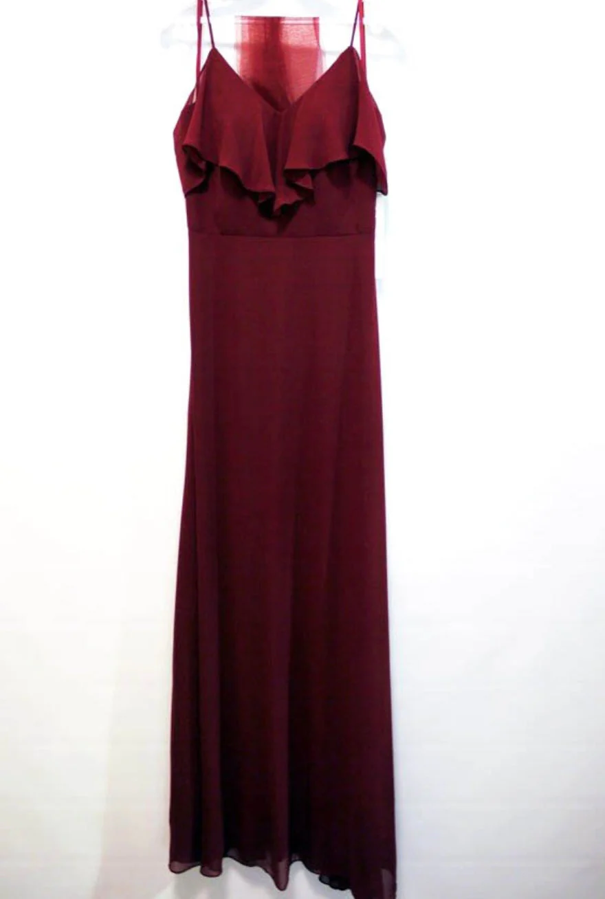 Chicas DM4004 Elegant Navy A-Line Spaghetti-Strap Long Ruffled Chiffon Dress - Image 3