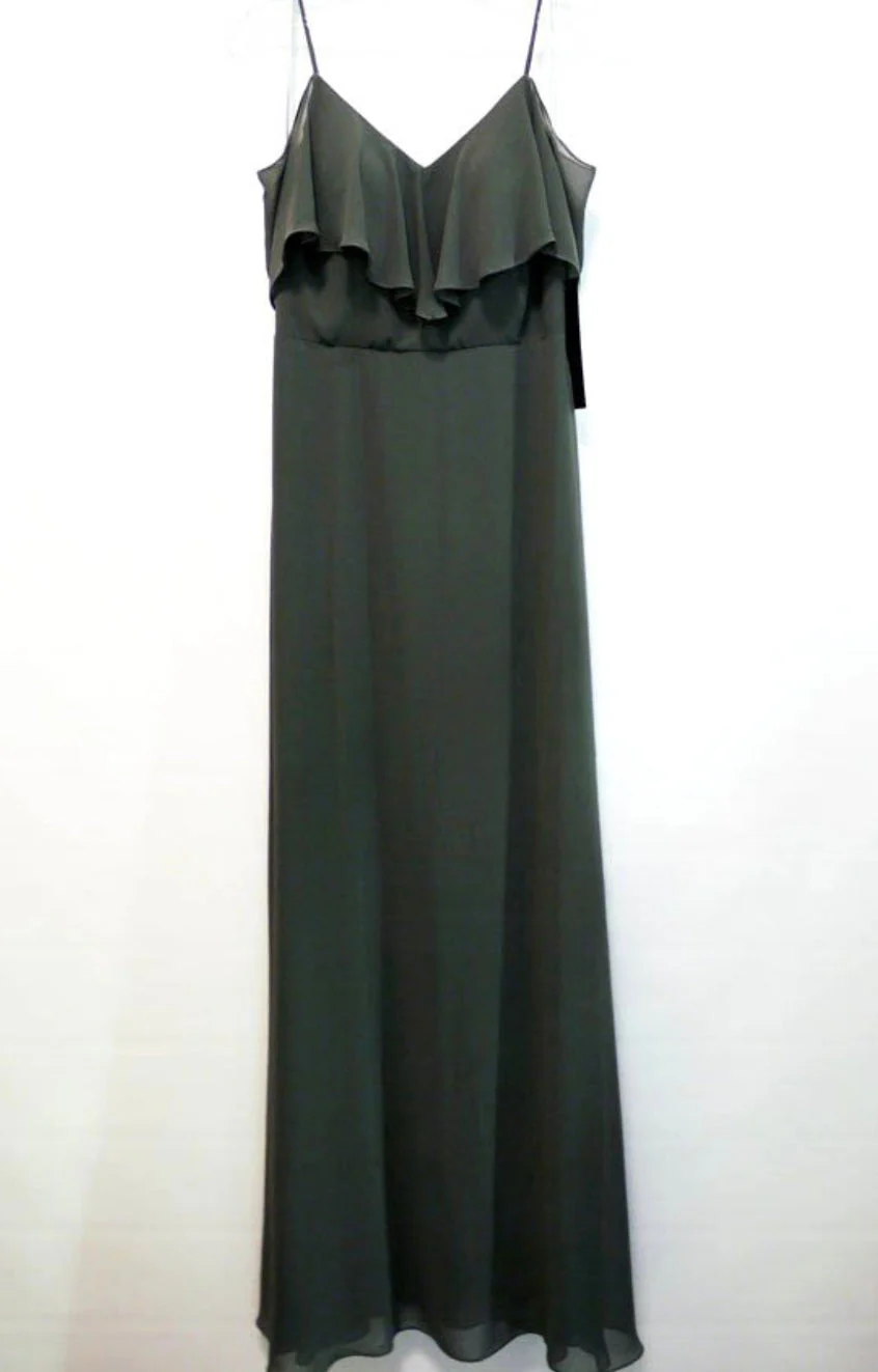 Chicas DM4004 Elegant Navy A-Line Spaghetti-Strap Long Ruffled Chiffon Dress - Image 5