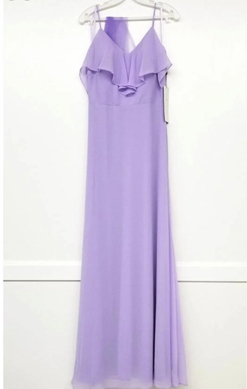 Chicas DM4004 Elegant Navy A-Line Spaghetti-Strap Long Ruffled Chiffon Dress - Image 6