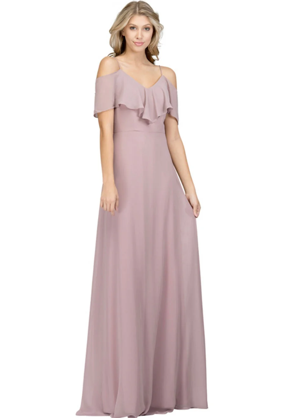 Chicas DM4004 Elegant Navy A-Line Spaghetti-Strap Long Ruffled Chiffon Dress - Image 7