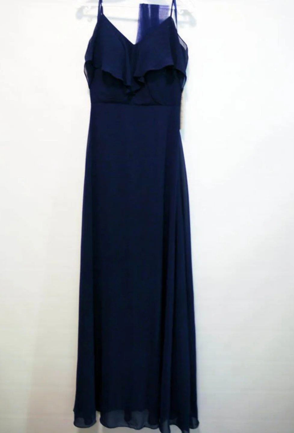 Chicas DM4004 Elegant Navy A-Line Spaghetti-Strap Long Ruffled Chiffon Dress - Image 8