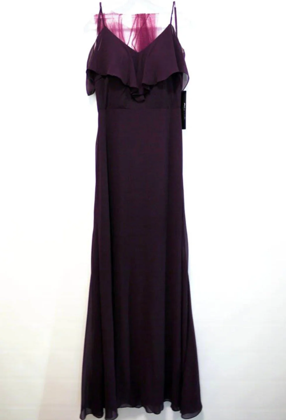 Chicas DM4004 Elegant Navy A-Line Spaghetti-Strap Long Ruffled Chiffon Dress - Image 9
