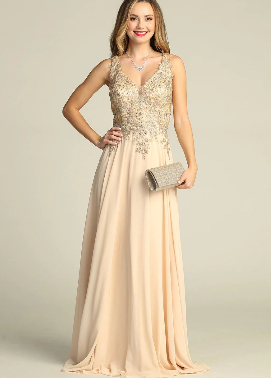 Chicas DM4006 Elegant Evening Black A-Line Sleeveless Floor-Length Chiffon Dress