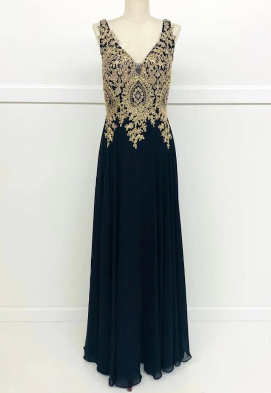 Chicas DM4006 Elegant Evening Black A-Line Sleeveless Floor-Length Chiffon Dress - Image 9