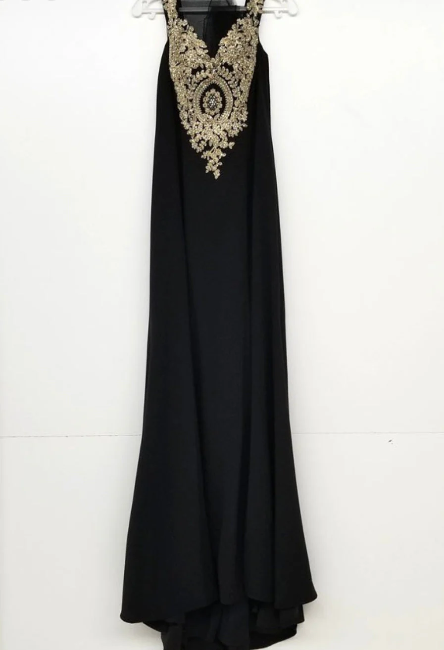 Chicas DM4011 Elegant Bridal Black Sleeveless Floor-Length Embroidered Fabric Dress - Image 3