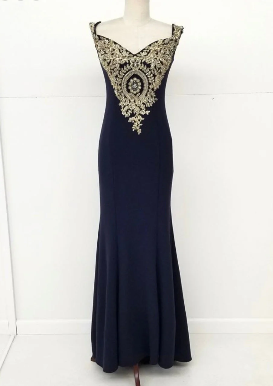 Chicas DM4011 Elegant Bridal Black Sleeveless Floor-Length Embroidered Fabric Dress - Image 5