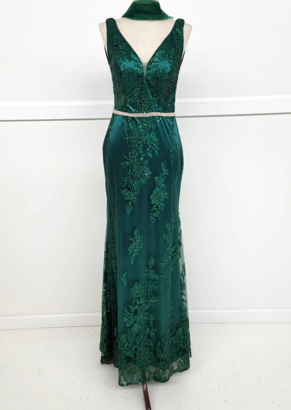 Chicas DM4026 Printed Evening Floral Floor-Length Beaded Embroidered Satin Dress