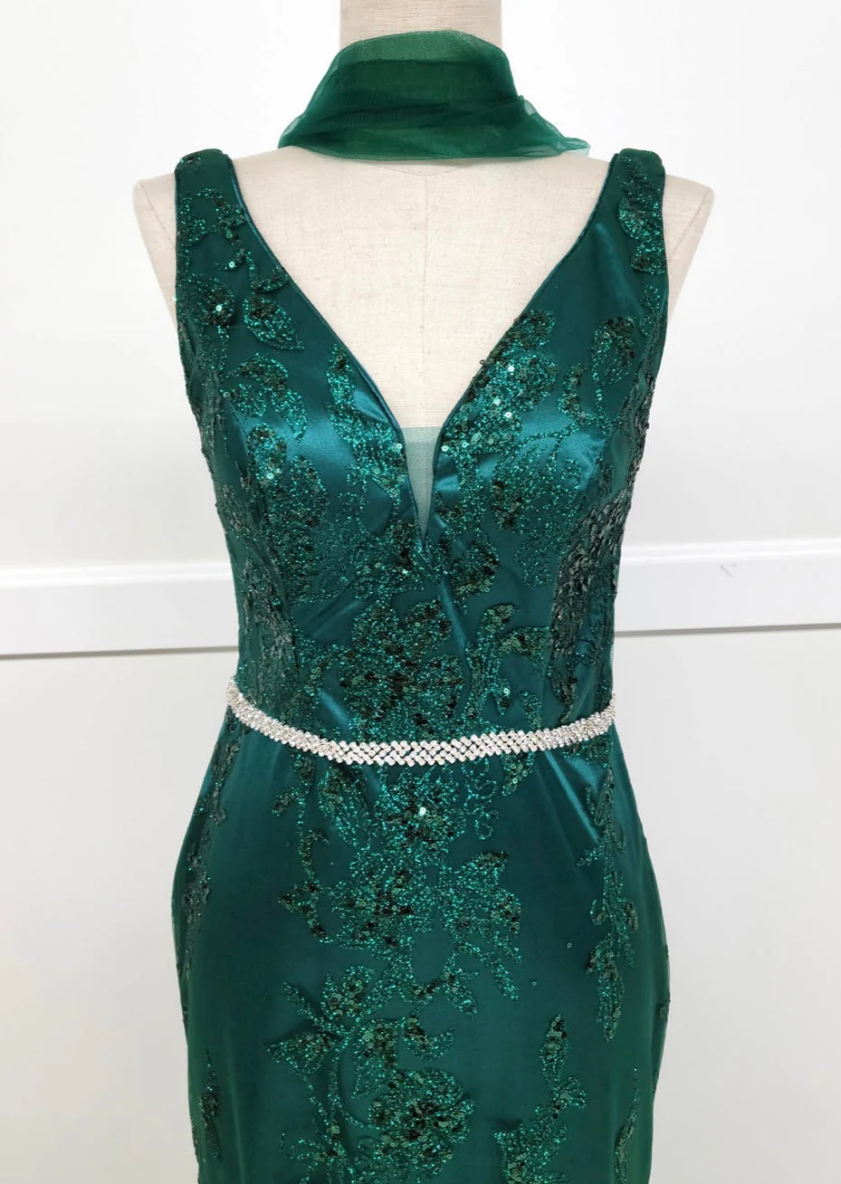 Chicas DM4026 Printed Evening Floral Floor-Length Beaded Embroidered Satin Dress - Image 2