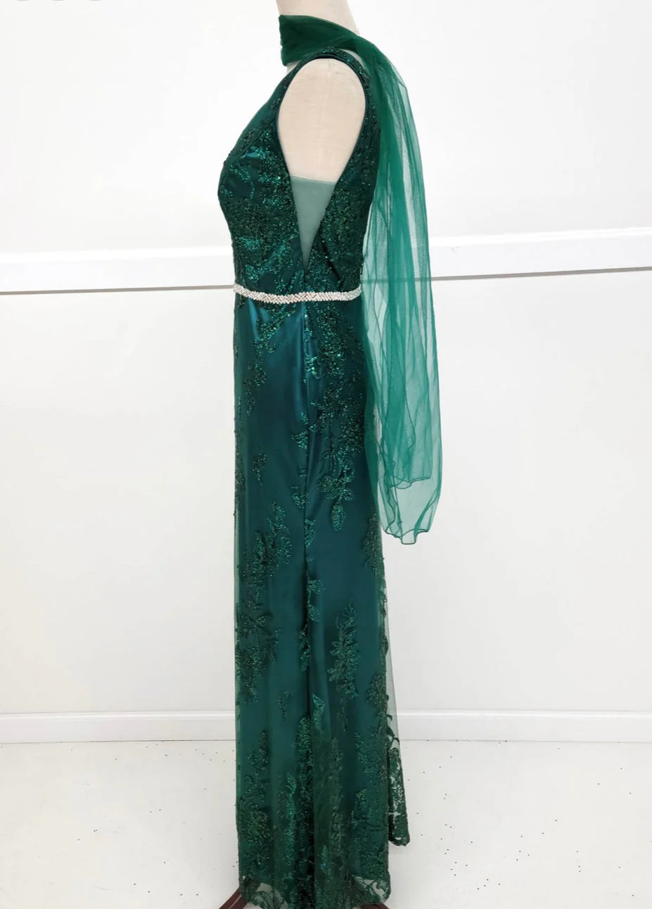 Chicas DM4026 Printed Evening Floral Floor-Length Beaded Embroidered Satin Dress - Image 3