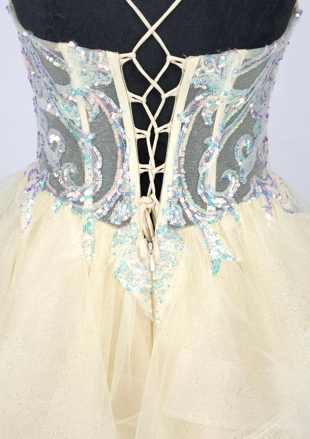 Chicas DM8031 Cocktail Champagne Spaghetti-Strap Short Sequin Tulle Dress - Image 2