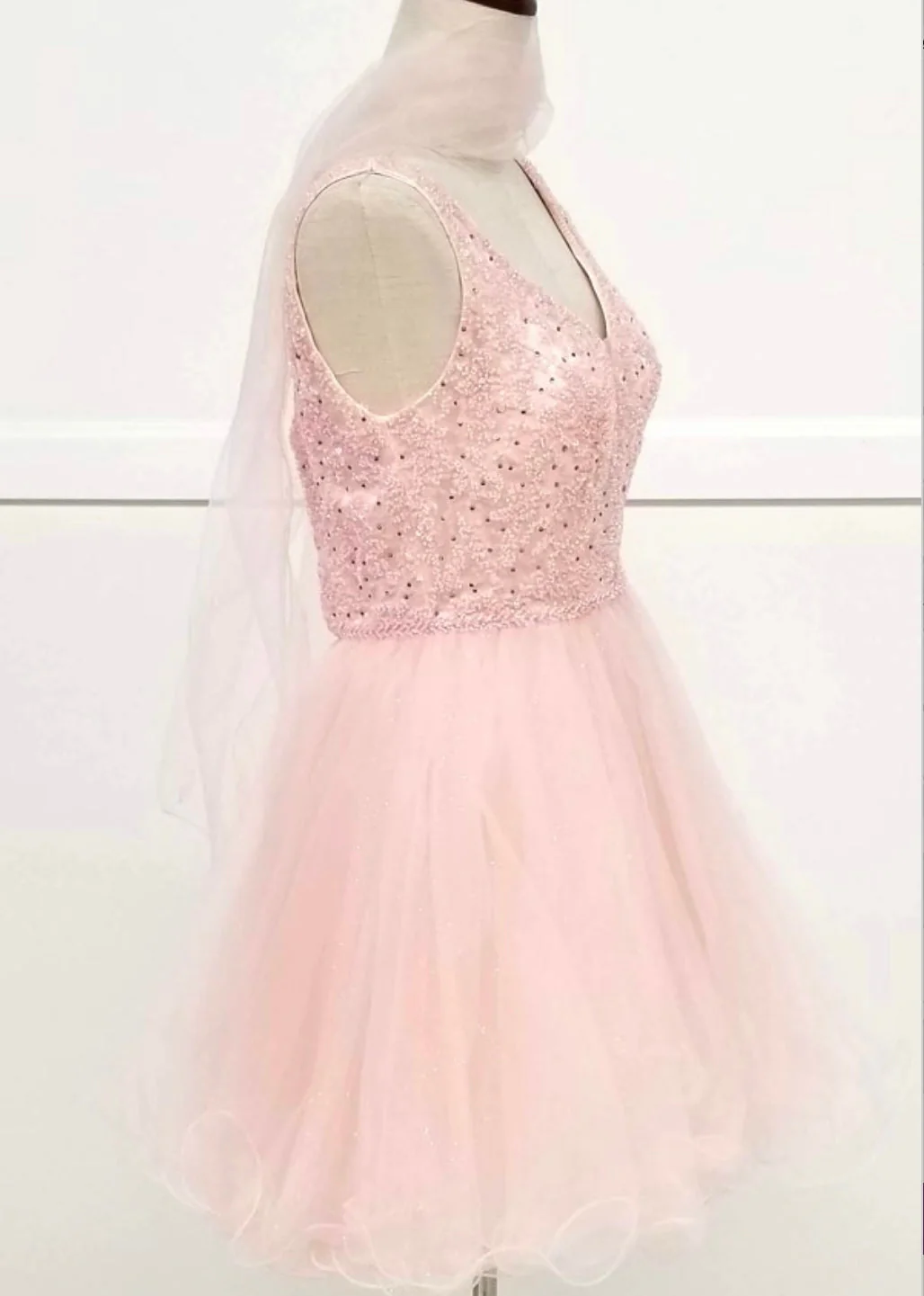 Chicas J005 Gold A-Line Short Beaded Sequin Strappy Tulle Dress - Image 4