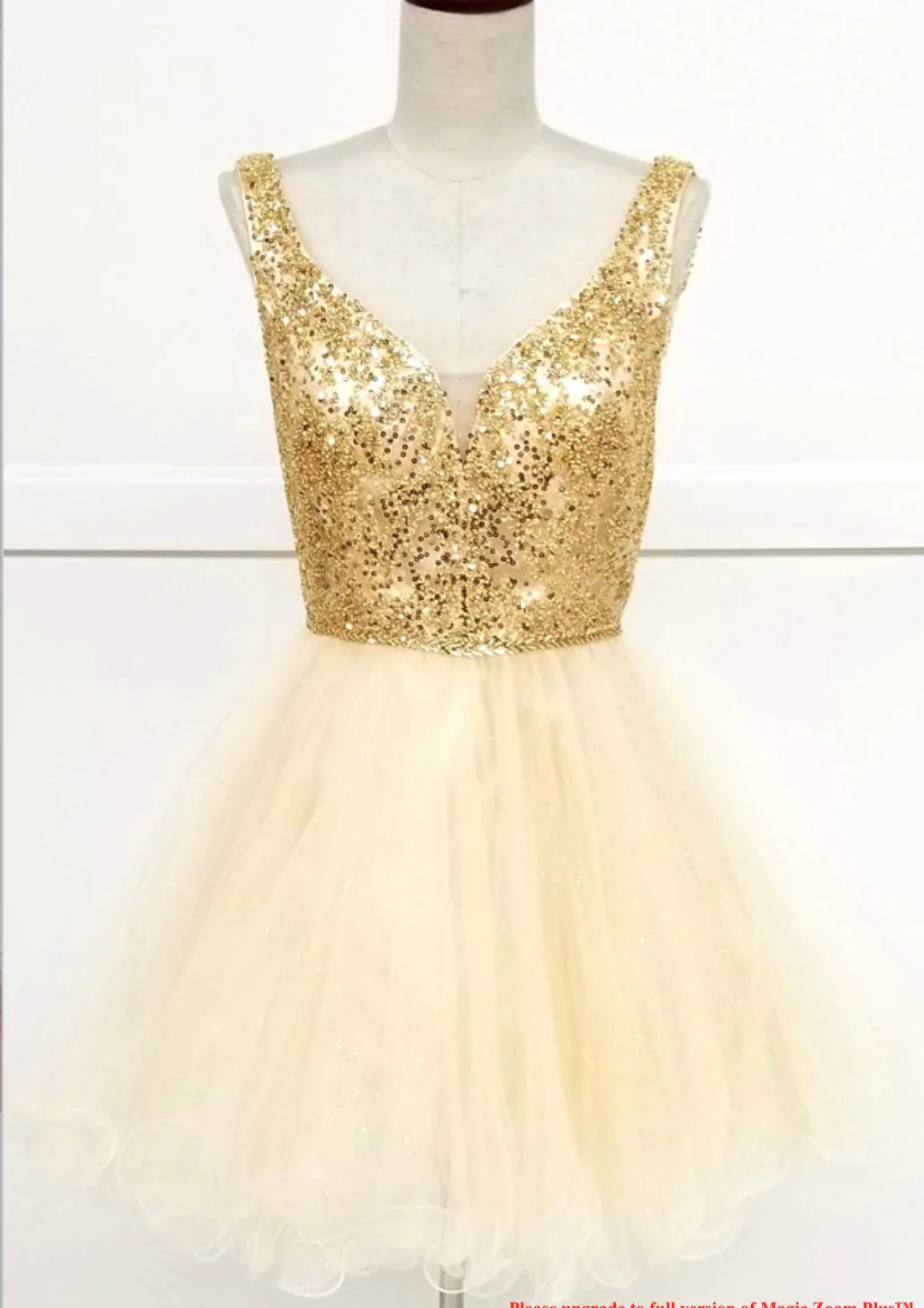 Chicas J005 Gold A-Line Short Beaded Sequin Strappy Tulle Dress - Image 5