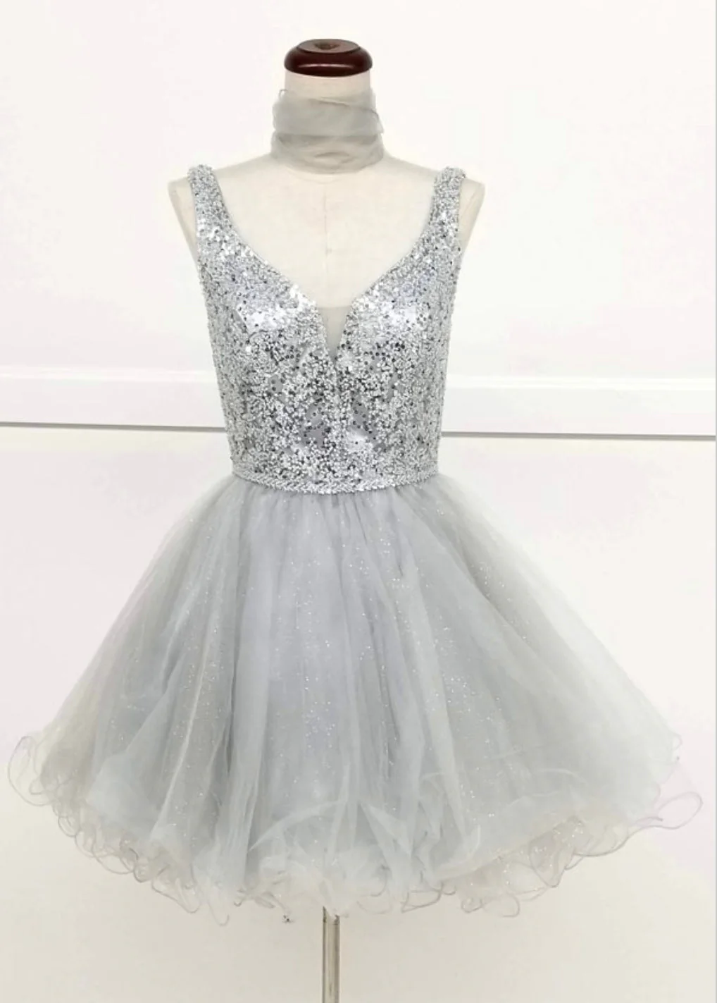 Chicas J005 Gold A-Line Short Beaded Sequin Strappy Tulle Dress - Image 7