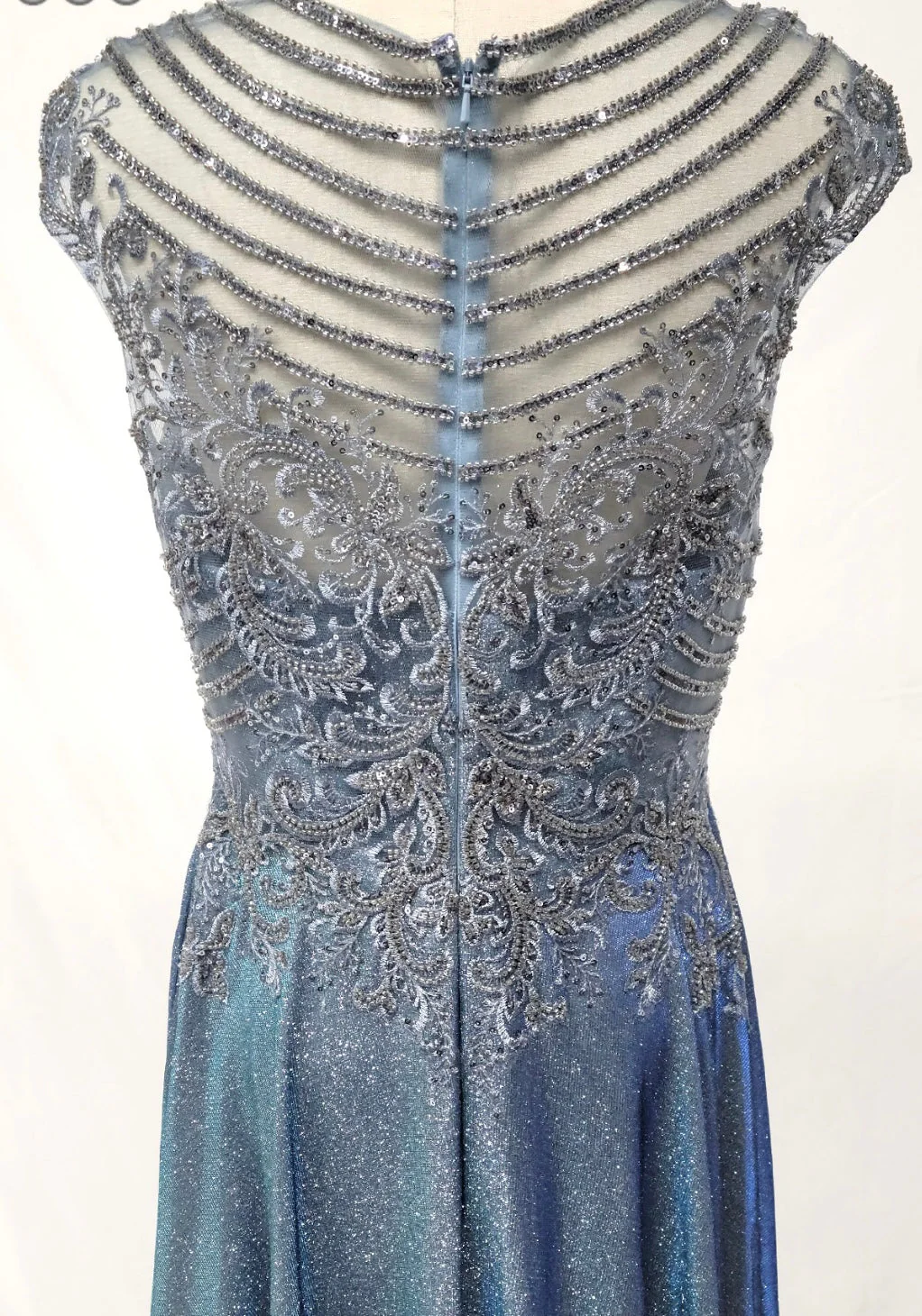 Chicas J132 Evening Blue A-Line Floor-Length Embroidered Shimmer Fabric Dress - Image 2