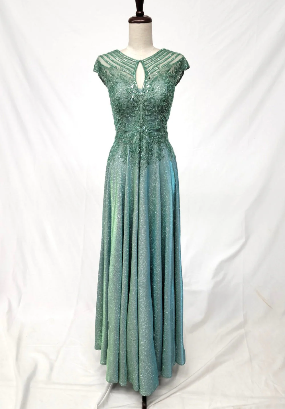Chicas J132 Evening Blue A-Line Floor-Length Embroidered Shimmer Fabric Dress - Image 4