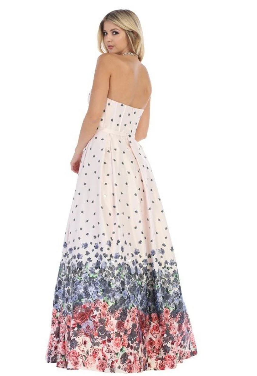 Chicas LM8006 Printed Blush BallDress Strapless Floral Floor-Length Fabric Dress - Image 2