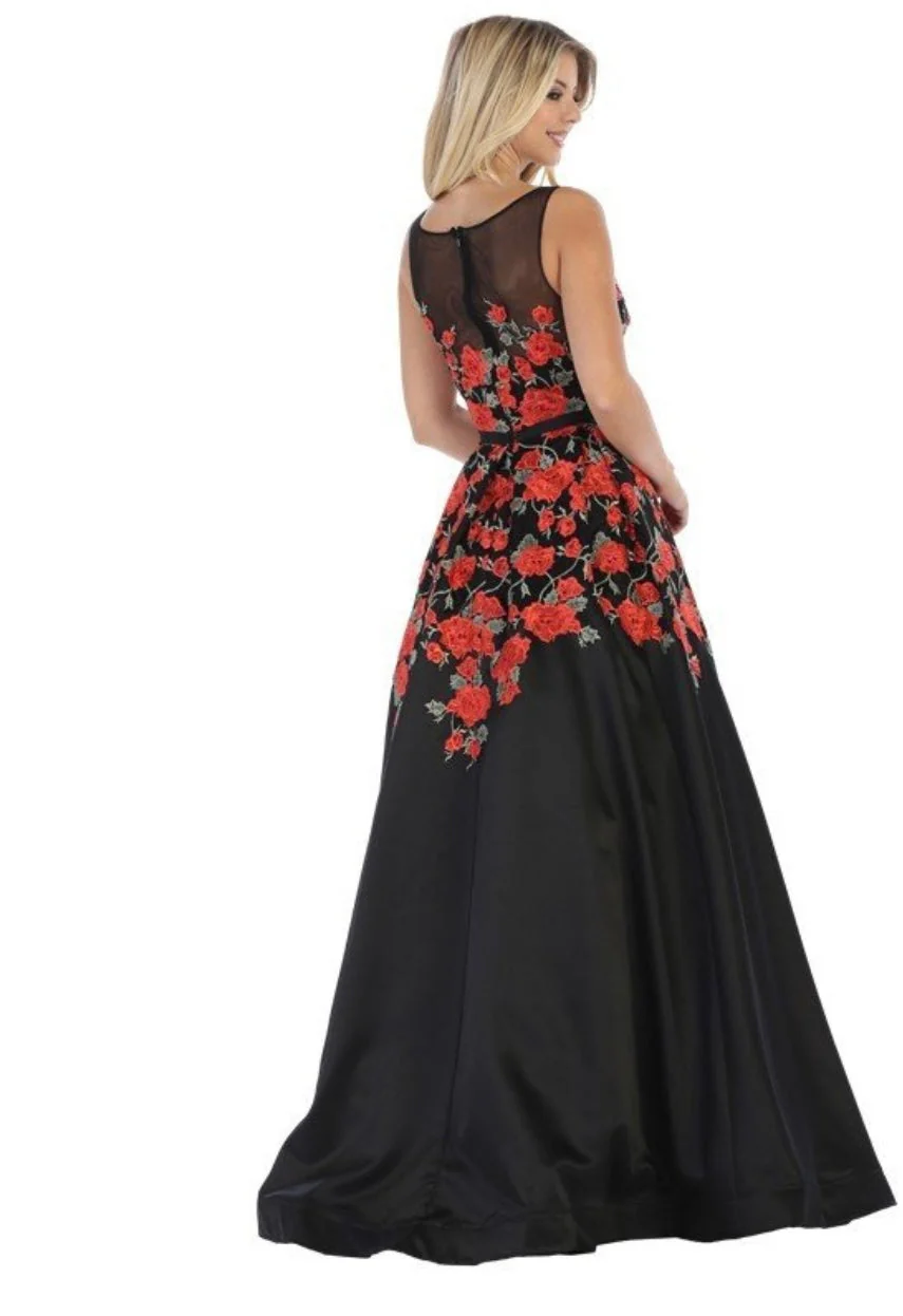 Chicas LM8013 Romantic Printed Evening Black BallDress Illusion Fabric Dress - Image 2