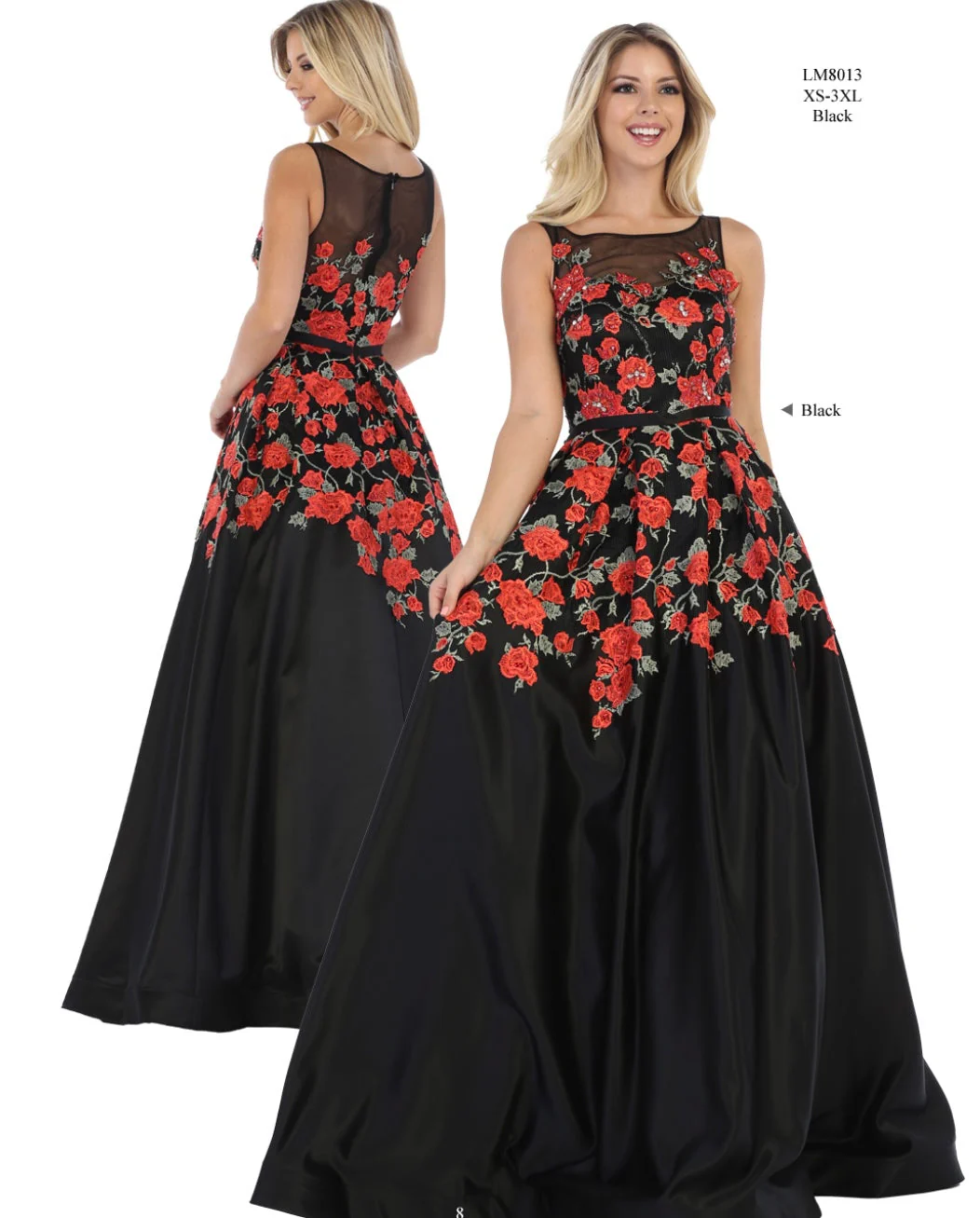 Chicas LM8013 Romantic Printed Evening Black BallDress Illusion Fabric Dress - Image 3