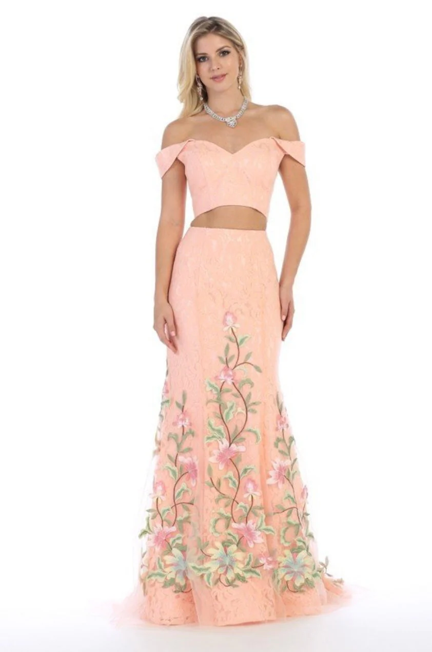 Chicas LM8017 Printed Evening Navy Mermaid Sweetheart Lace Dress - Image 2