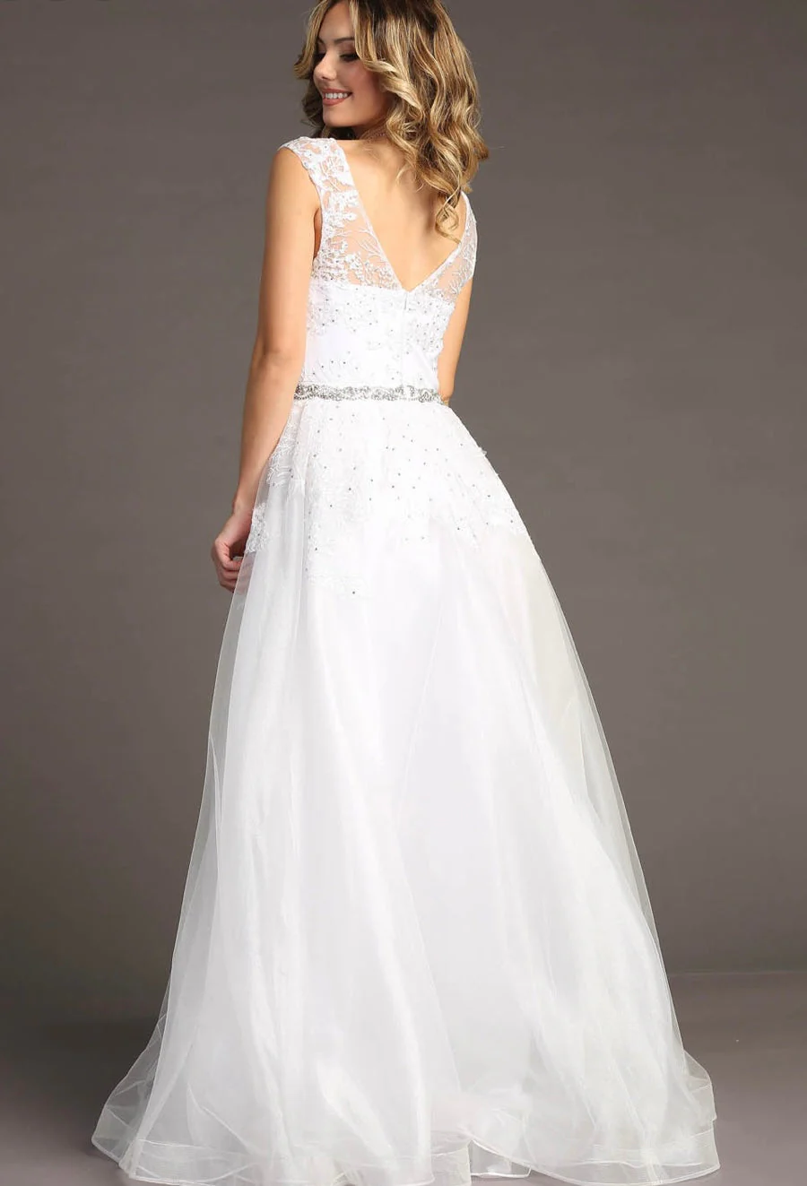 Chicas LM8023 Formal White Illusion Floor-Length Beaded Fabric Dress - Image 2