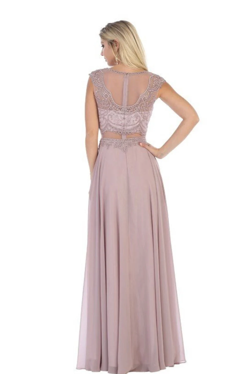 Chicas XR6001 Elegant Evening Navy A-Line Illusion Floor-Length Chiffon Dress - Image 2