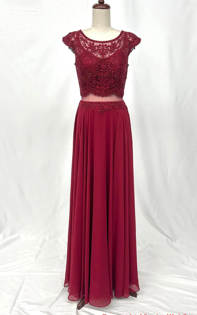 Chicas XR6001 Elegant Evening Navy A-Line Illusion Floor-Length Chiffon Dress - Image 3