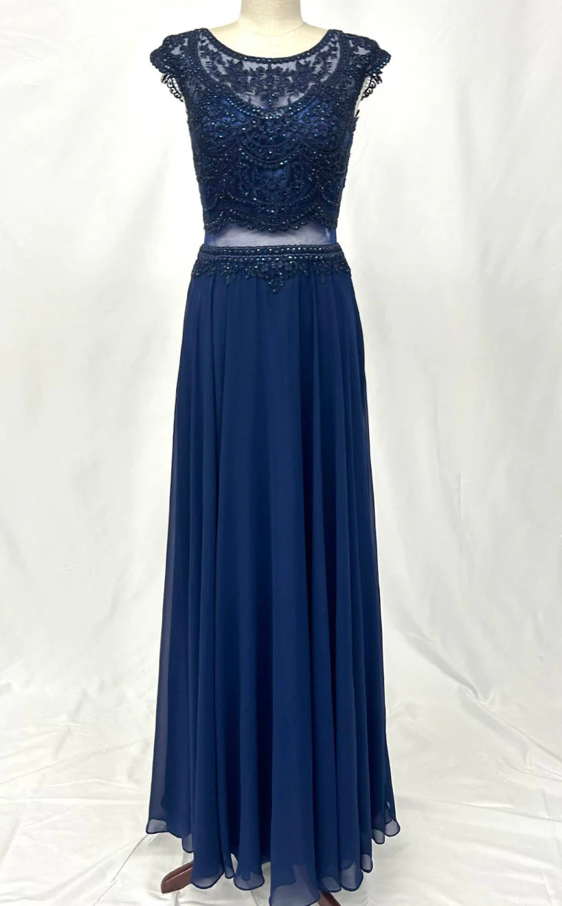 Chicas XR6001 Elegant Evening Navy A-Line Illusion Floor-Length Chiffon Dress - Image 4