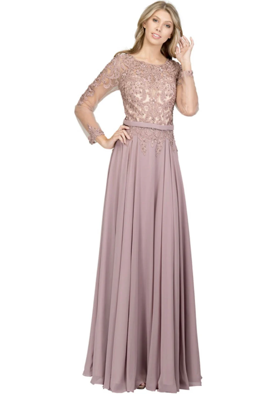 Chicas XR6003 Elegant Bridal Navy A-Line Illusion Long Chiffon Dress - Image 6