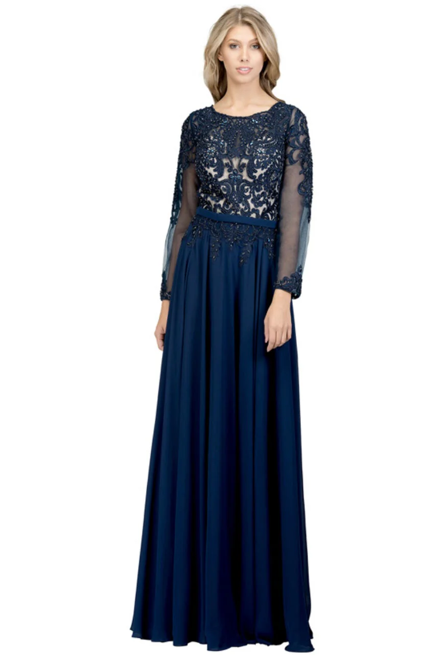 Chicas XR6003 Elegant Bridal Navy A-Line Illusion Long Chiffon Dress - Image 7