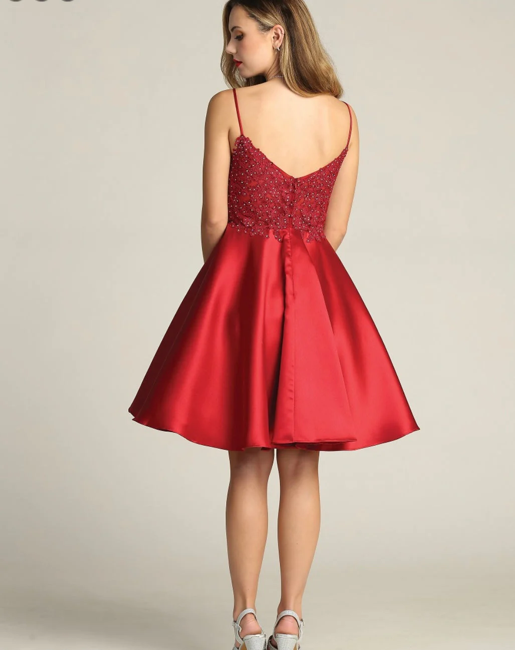 Chicas XR6008 Elegant Cocktail Red A-Line Sweetheart Short Satin Dress - Image 2