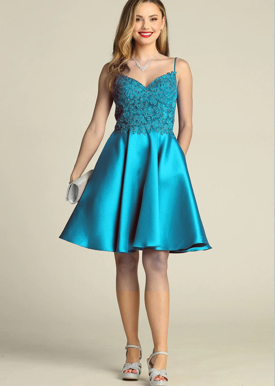 Chicas XR6008 Elegant Cocktail Red A-Line Sweetheart Short Satin Dress - Image 7