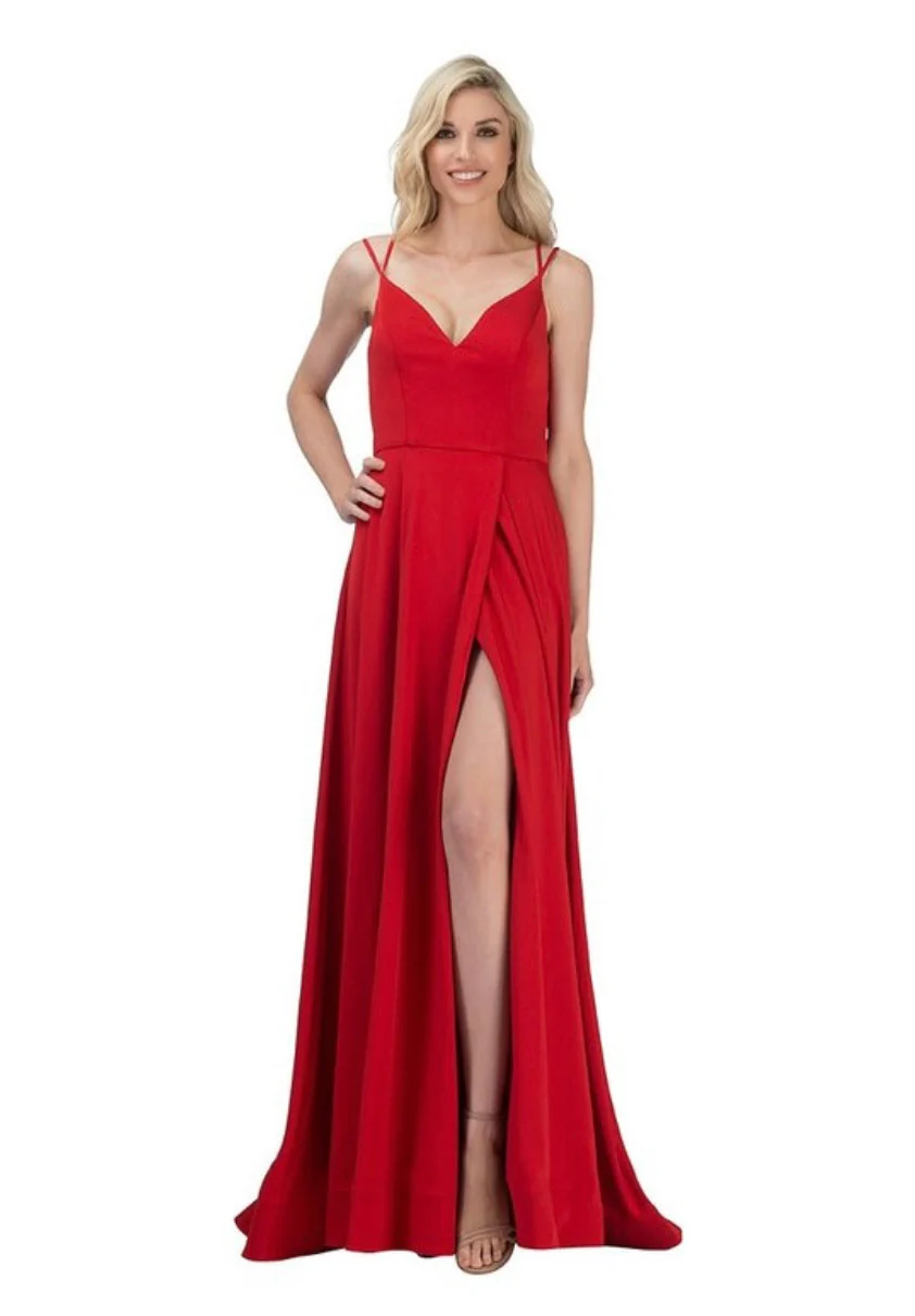 Chicas XR6009 Minimalist Formal Red A-Line Spaghetti-Strap Floor-Length Fabric Dress - Image 3