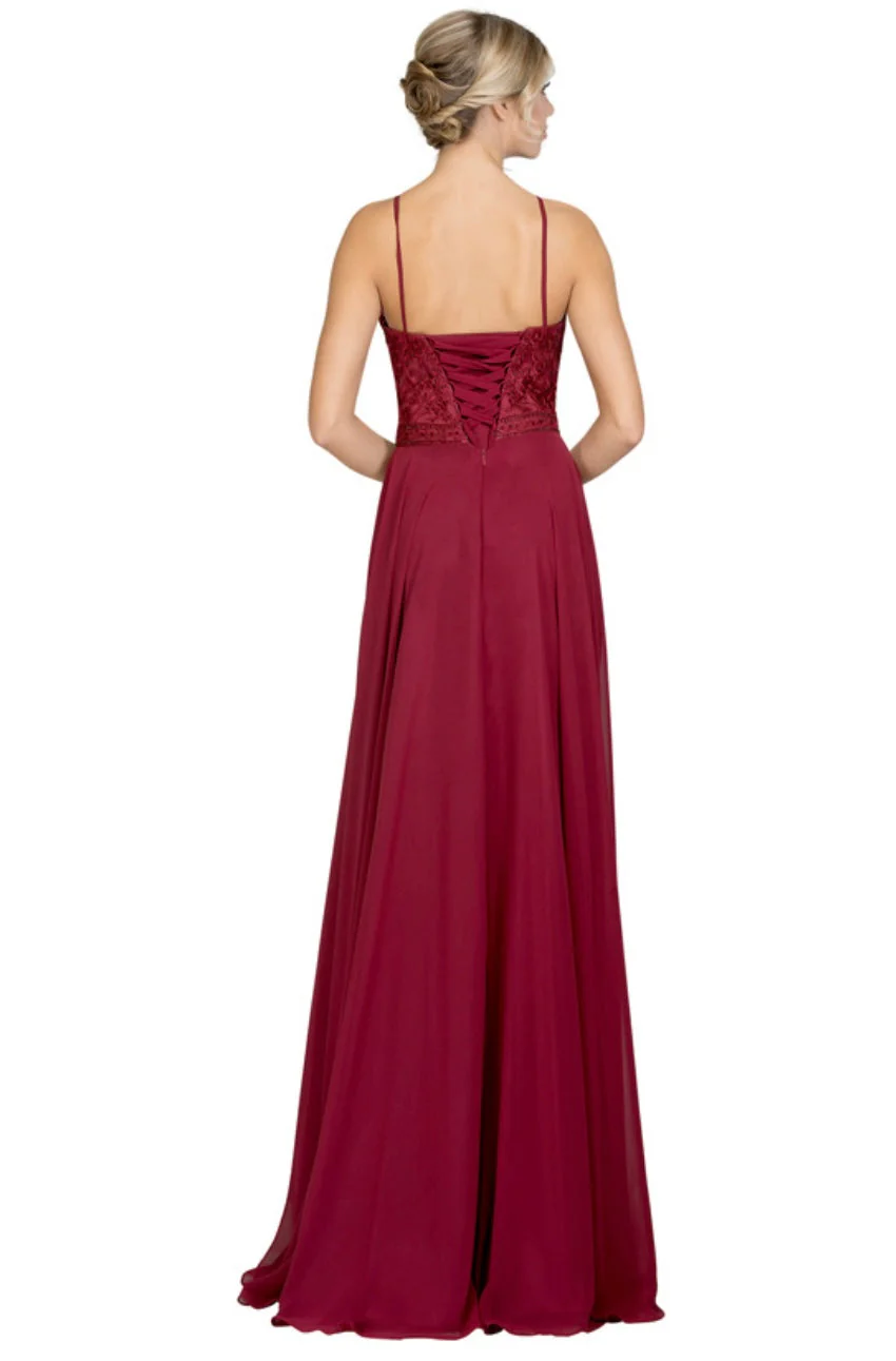 Chicas YG5008 Elegant Evening Halter Long Embroidered Chiffon Dress - Image 2