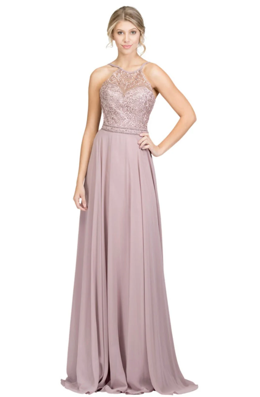 Chicas YG5008 Elegant Evening Halter Long Embroidered Chiffon Dress - Image 4