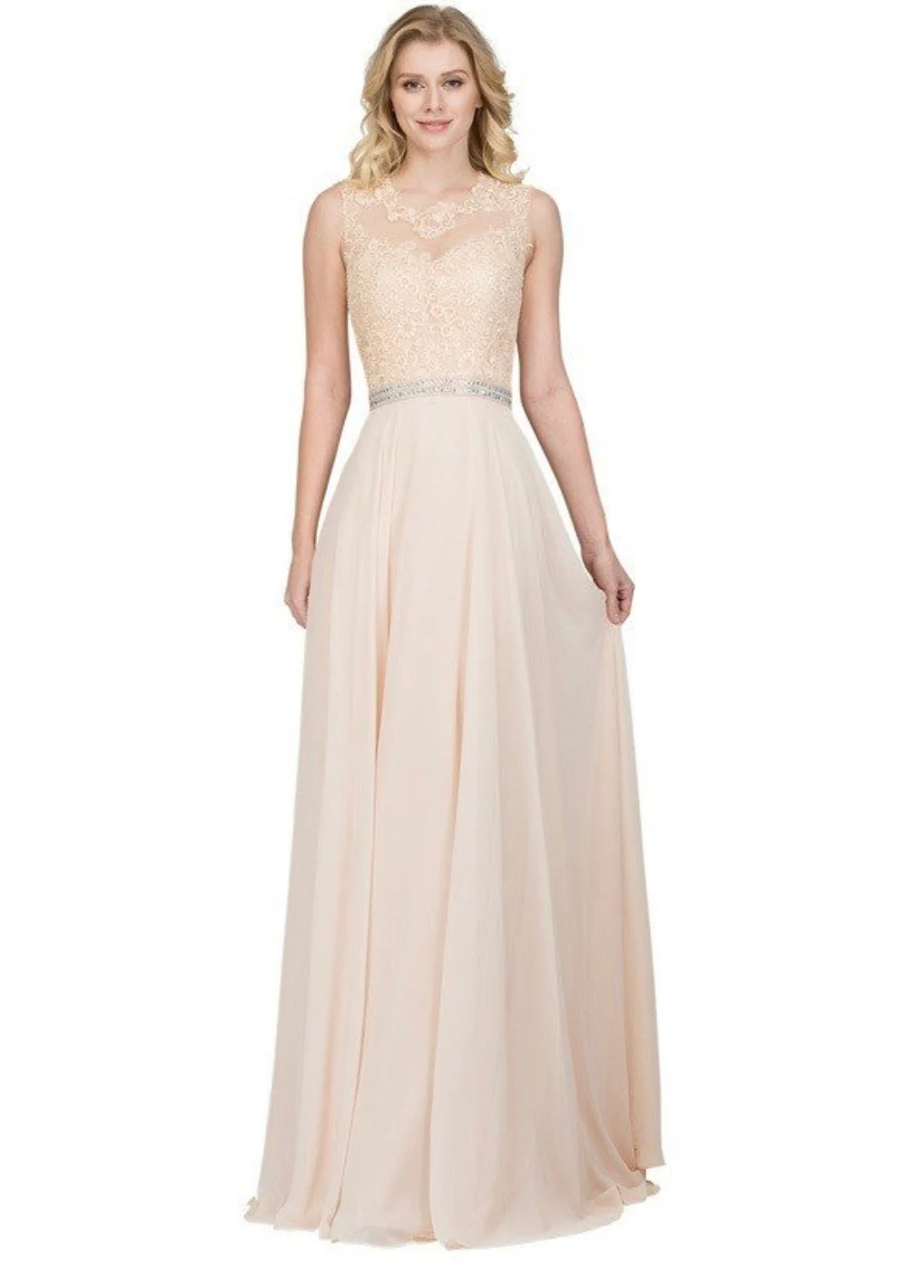 Chicas YG5015 Romantic Evening Navy A-Line Illusion Floor-Length Chiffon Dress - Image 2