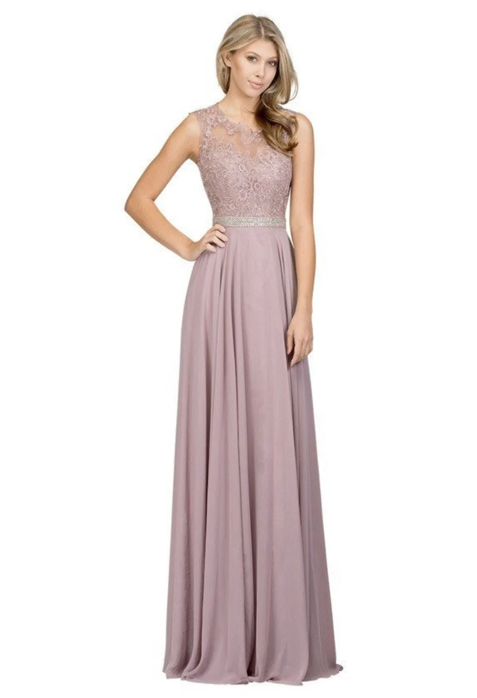 Chicas YG5015 Romantic Evening Navy A-Line Illusion Floor-Length Chiffon Dress - Image 3