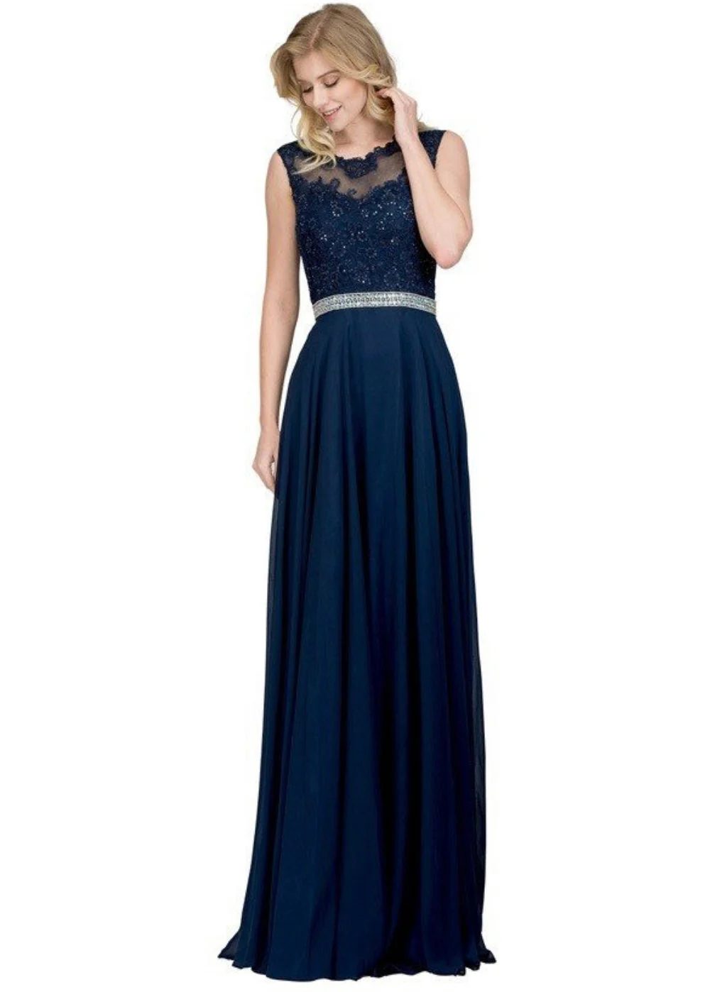 Chicas YG5015 Romantic Evening Navy A-Line Illusion Floor-Length Chiffon Dress - Image 4
