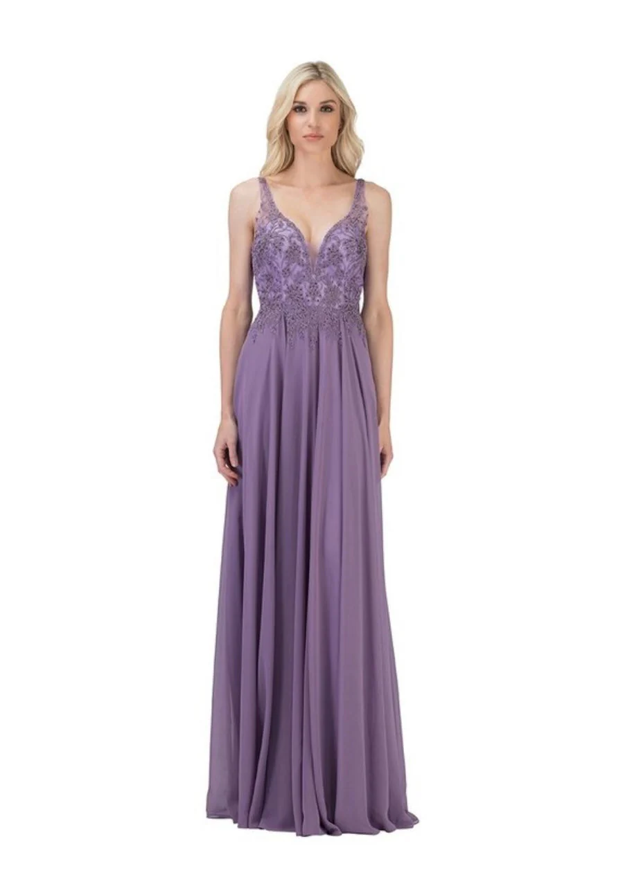 Chicas YG5017 Evening Navy A-Line Long Beaded Chiffon Dress - Image 3