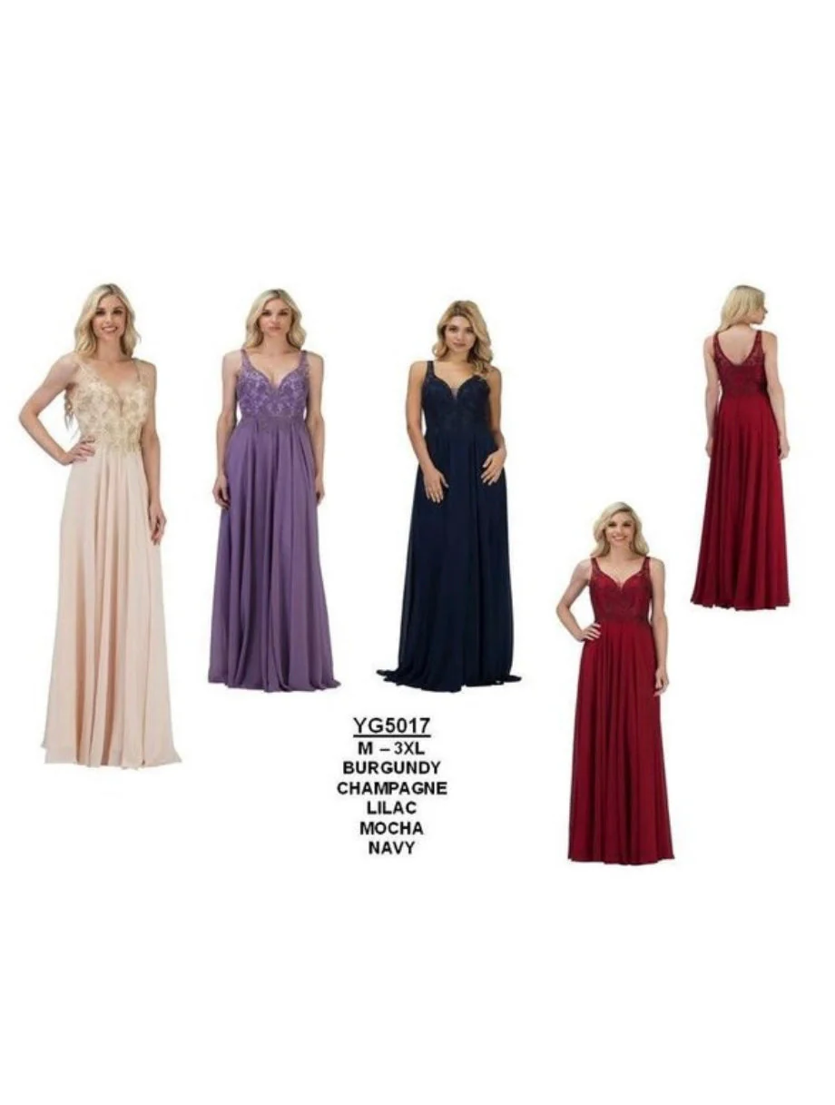Chicas YG5017 Evening Navy A-Line Long Beaded Chiffon Dress - Image 4
