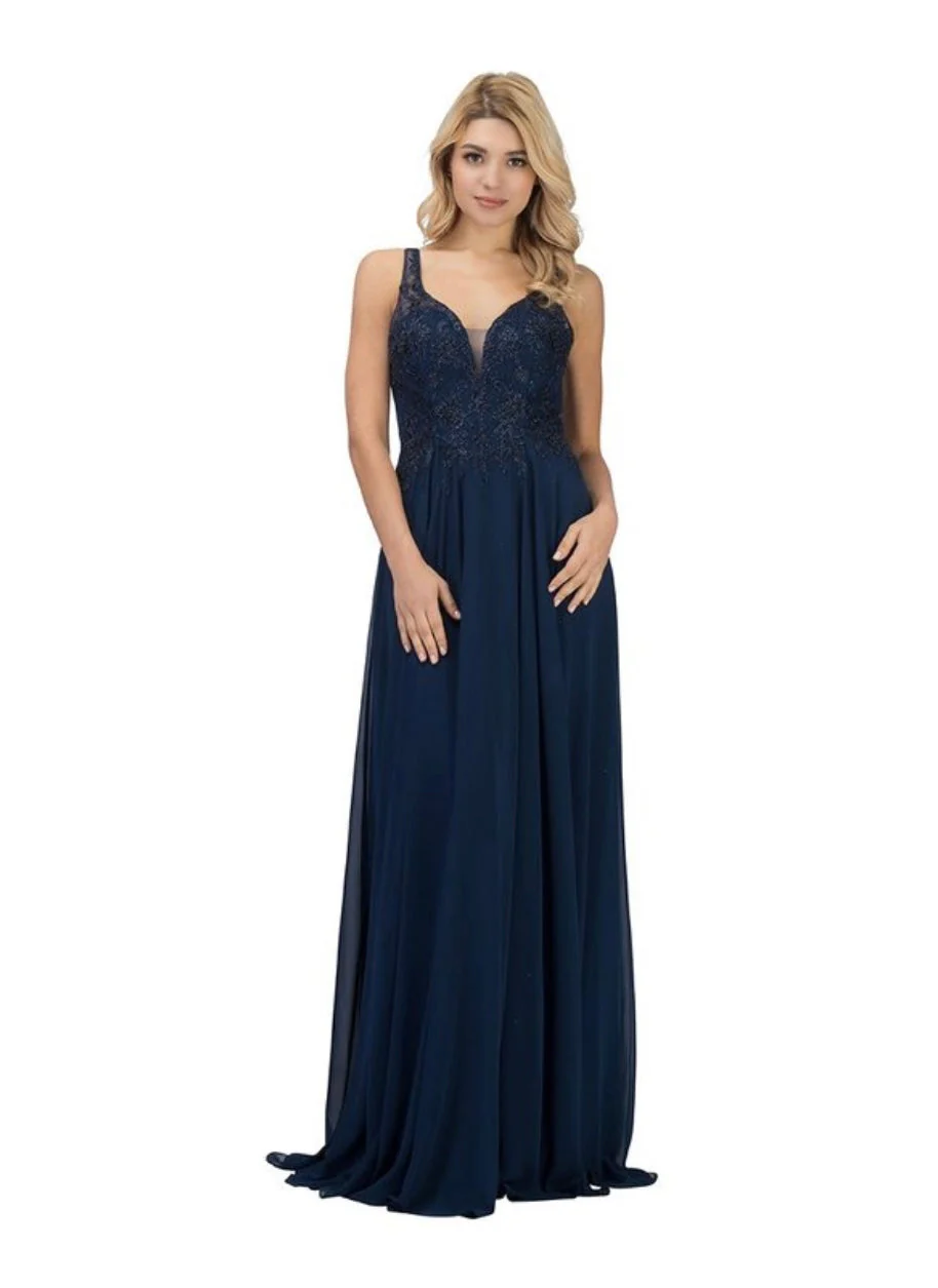 Chicas YG5017 Evening Navy A-Line Long Beaded Chiffon Dress - Image 5