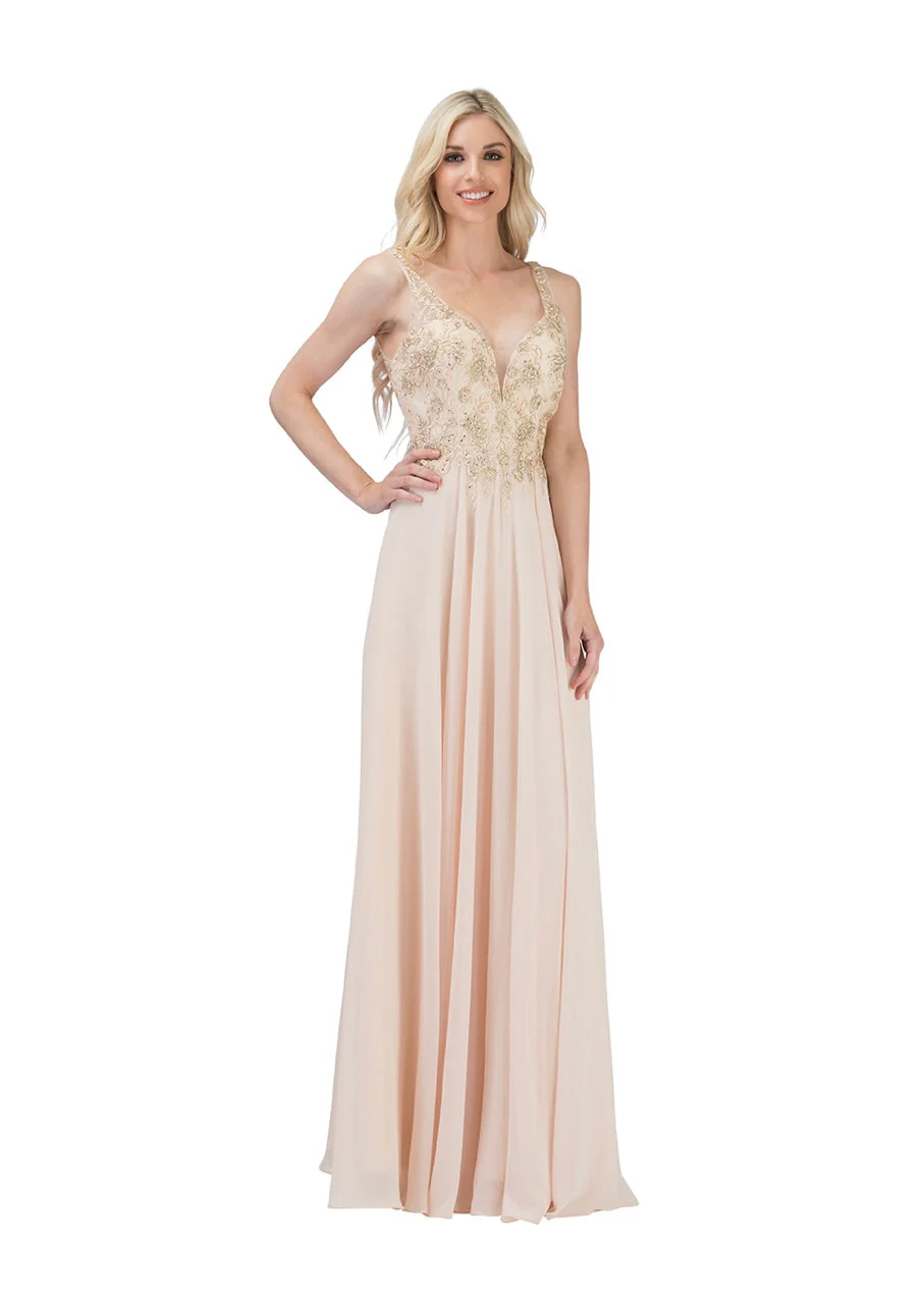 Chicas YG5017 Evening Navy A-Line Long Beaded Chiffon Dress - Image 6