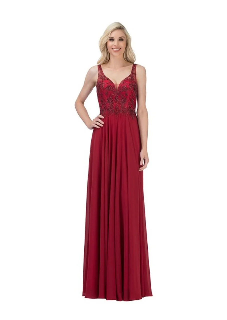 Chicas YG5019 Elegant Evening A-Line Illusion Floor-Length Beaded Chiffon Dress - Image 3