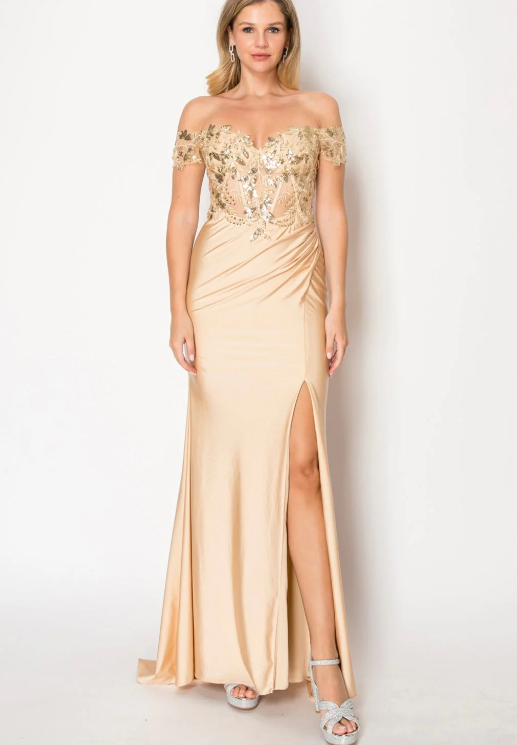Chicas YG5027 Prom Royal Floor-Length Corset High-Slit Sequin Lace Dress - Image 5