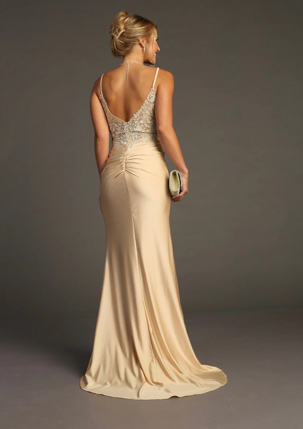 Chicas YG5033 Glam Prom Illusion Floor-Length High-Slit Strappy Lace Dress - Image 2
