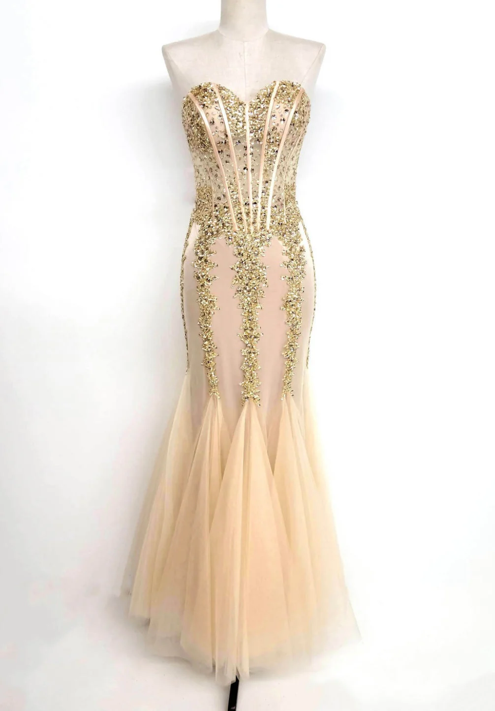 Chicas C820 Prom Black Mermaid Strapless Floor-Length Tulle Dress - Image 3
