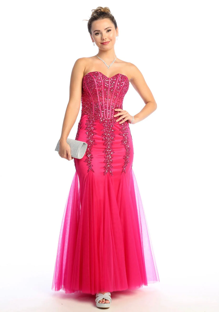 Chicas C820 Prom Black Mermaid Strapless Floor-Length Tulle Dress - Image 5