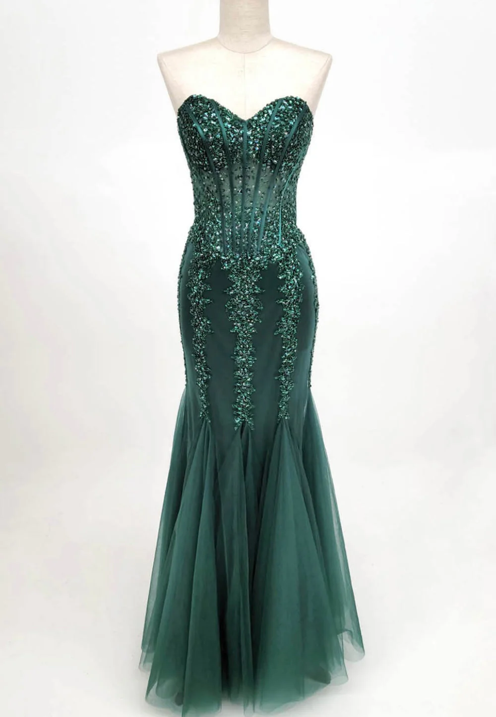 Chicas C820 Prom Black Mermaid Strapless Floor-Length Tulle Dress - Image 6